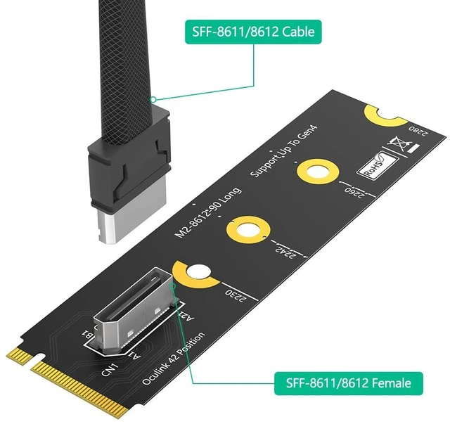 Alt view image 5 of 7 - Oculink SFF-8611/8612 to M.2 NVMe M-Key Interface Adapter Card (90B Degree)