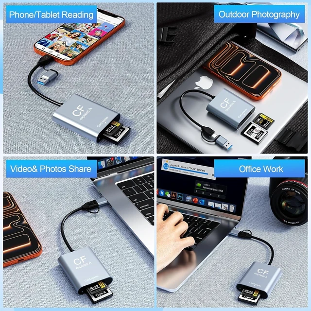 Alt view image 3 of 3 - CFexpress A/SD Card Reader,USB 3.1 Gen 2 10Gbps CFexpress A Card Reader,USB 3.0 SD SDXC Memory Card Adapter,Compatible with Sony Tough CEA-G80T/G160T