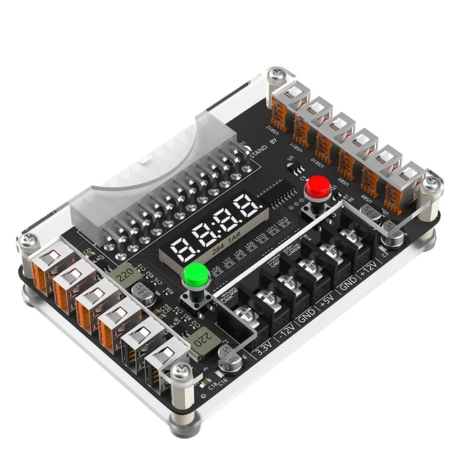 Main image of New Version ATX Power Supply Breakout Board and Acrylic Case Kit with 3.3V, 5V, 12V,-12V Output Voltage and 12 Ports USB, 3A Maximum Output