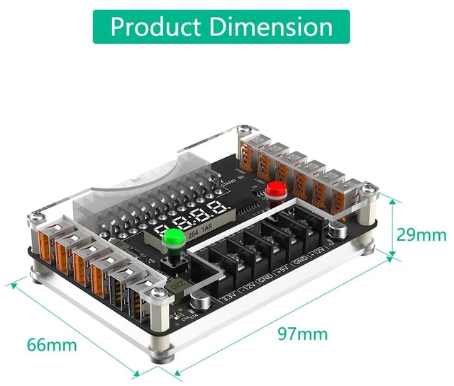 Alt view image 5 of 7 - New Version ATX Power Supply Breakout Board and Acrylic Case Kit with 3.3V, 5V, 12V,-12V Output Voltage and 12 Ports USB, 3A Maximum Output