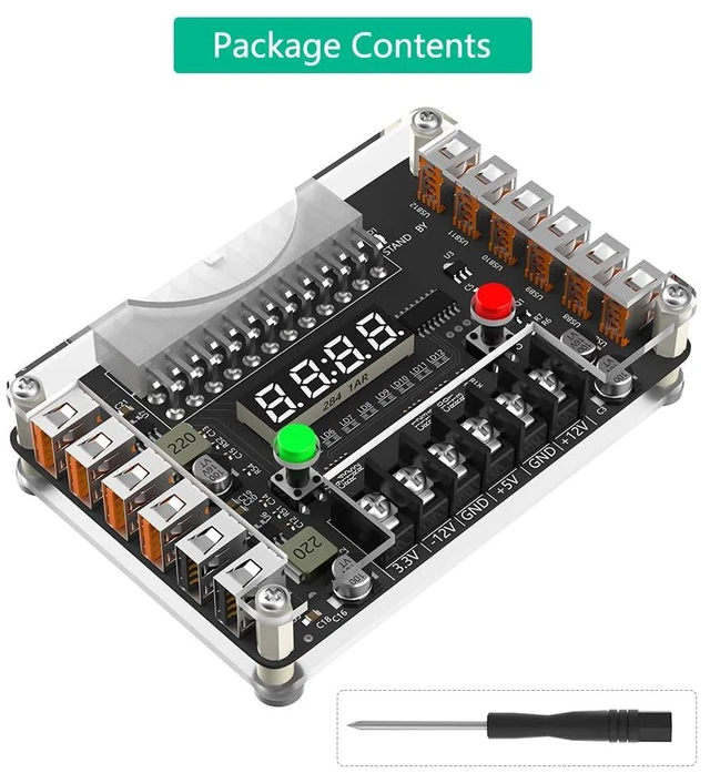 Alt view image 7 of 7 - New Version ATX Power Supply Breakout Board and Acrylic Case Kit with 3.3V, 5V, 12V,-12V Output Voltage and 12 Ports USB, 3A Maximum Output