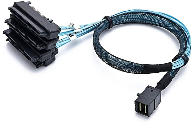 Alt view image 4 of 4 - Mini SAS HD SFF-8643 to 4xSFF-8482 Internal Hard Drive Cable, up to 12Gb/s per Lane, with 15-pin Power Cord, 0.3m(1ft)