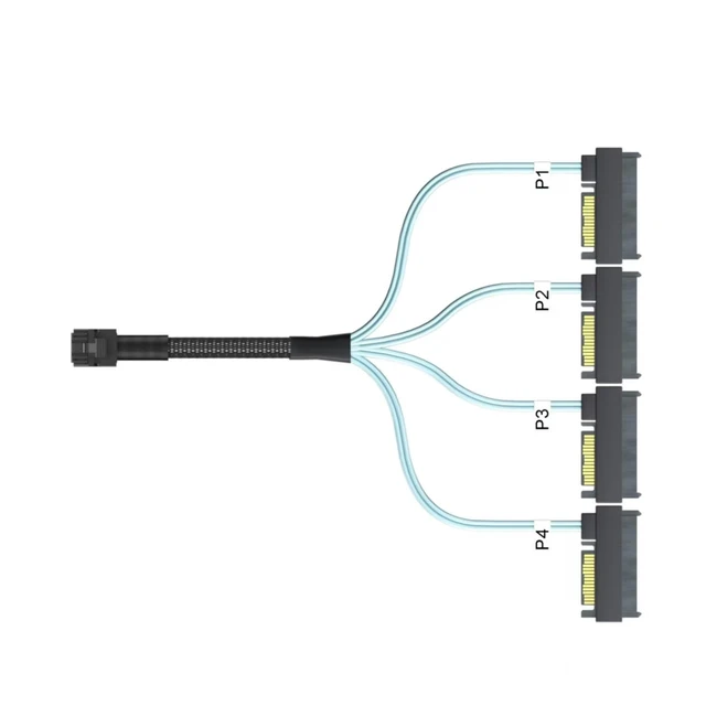 Alt view image 2 of 4 - Mini SAS HD SFF-8643 to 4xSFF-8482 Internal Hard Drive Cable, up to 12Gb/s per Lane, with 15-pin Power Cord, 0.3m(1ft)