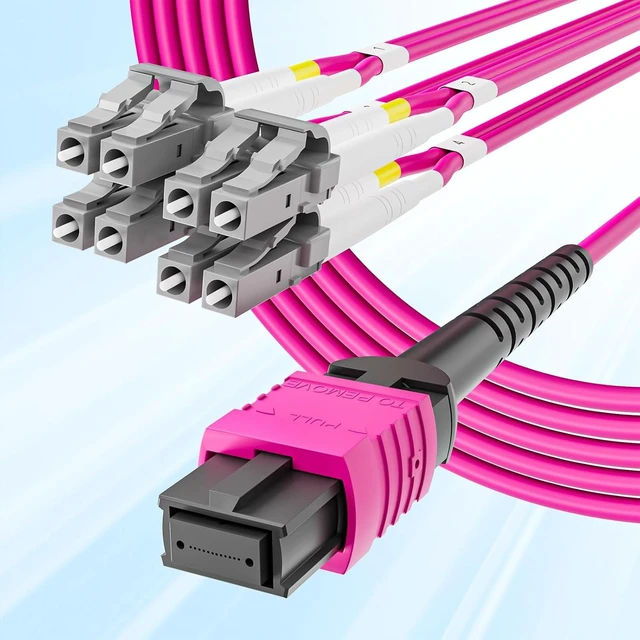Alt view image 2 of 6 - Fiber Optic Cable Patch Cord - MPO to 8xLC Fanout Fiber Jumper Patch Cord, OM4 Multimode 8-core Fiber, Application for QSFP+Transceiver, 2m(6.6ft), Breakout 0.5m