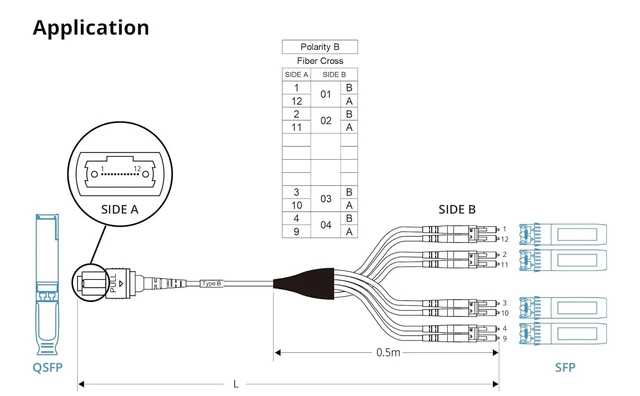 Alt view image 6 of 6 - Fiber Optic Cable Patch Cord - MPO to 8xLC Fanout Fiber Jumper Patch Cord, OM4 Multimode 8-core Fiber, Application for QSFP+Transceiver, 2m(6.6ft), Breakout 0.5m