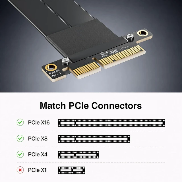Alt view image 2 of 7 - PCIe 3.0 x4 Extension Cable, Male Straight to Female 270° for GPU/SSD/Server, 20cm/0.66ft