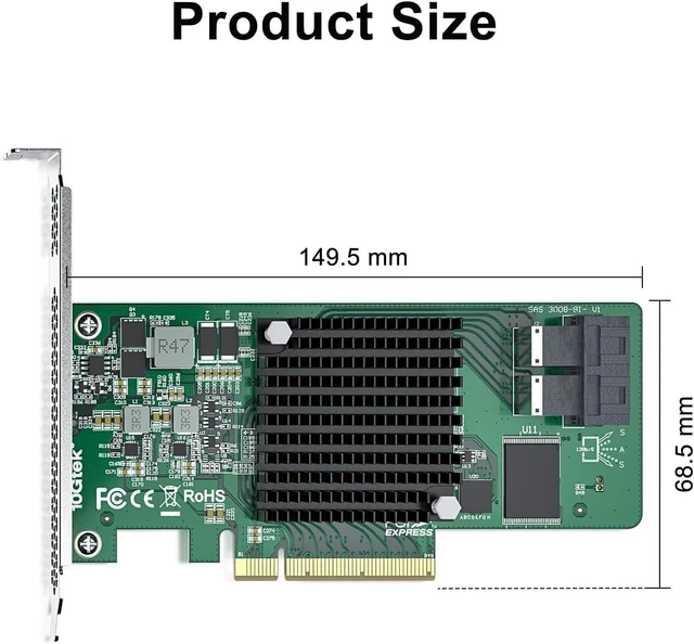 Alt view image 6 of 7 - HBA Card, 8-Port (12Gb/s SAS or 6Gb/s SATA), Compare to LSI 9300-8i (IT Mode), (2X) SFF-8643 Connectors, PCIe3.0 X8