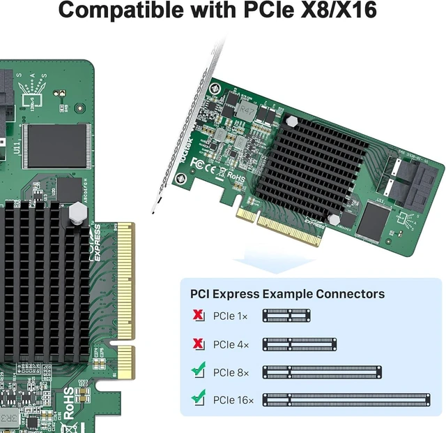 Alt view image 7 of 7 - HBA Card, 8-Port (12Gb/s SAS or 6Gb/s SATA), Compare to LSI 9300-8i (IT Mode), (2X) SFF-8643 Connectors, PCIe3.0 X8