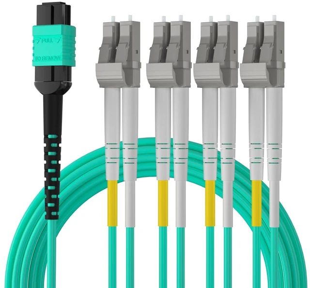 MPO to 8xLC Breakout Fiber Optic Jumper Cable, OM3 Multimode 8-Core ...