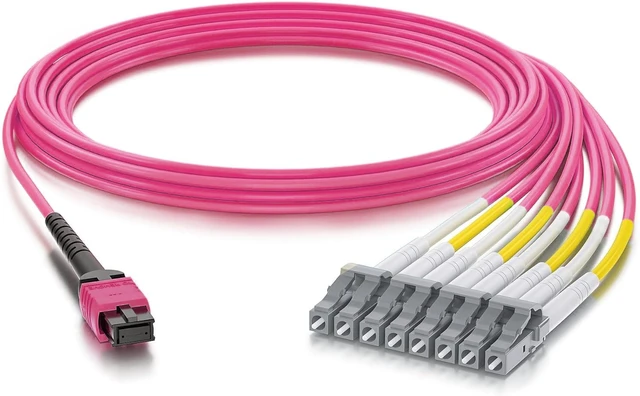 Alt view image 2 of 6 - Fiber Optic Cable Patch Cord - MPO to 8xLC Fanout Fiber Jumper Patch Cord, OM4 Multimode 8-core Fiber, Application for QSFP+Transceiver, 5m(16.5ft), Breakout 0.5m