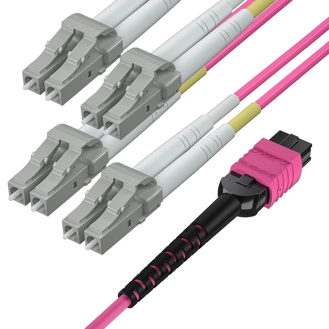 Alt view image 3 of 6 - Fiber Optic Cable Patch Cord - MPO to 8xLC Fanout Fiber Jumper Patch Cord, OM4 Multimode 8-core Fiber, Application for QSFP+Transceiver, 5m(16.5ft), Breakout 0.5m