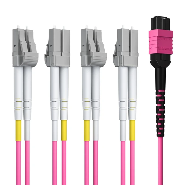 Alt view image 5 of 6 - Fiber Optic Cable Patch Cord - MPO to 8xLC Fanout Fiber Jumper Patch Cord, OM4 Multimode 8-core Fiber, Application for QSFP+Transceiver, 5m(16.5ft), Breakout 0.5m