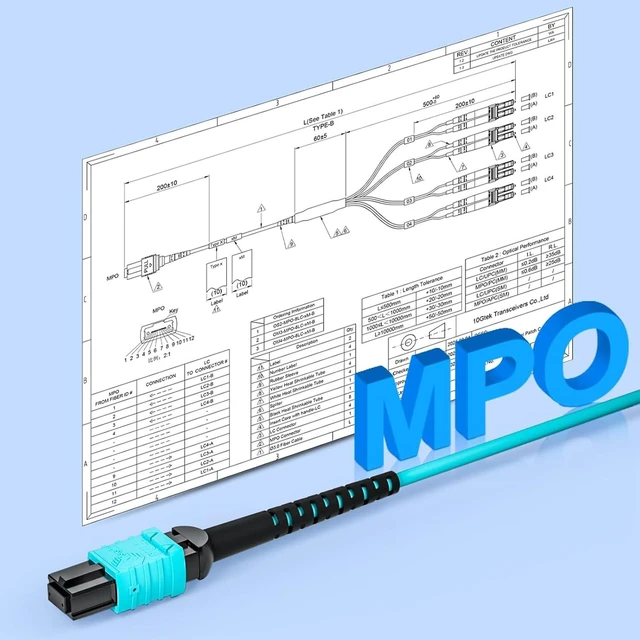Alt view image 4 of 7 - Fiber Optic Cable Patch Cord - MPO to 8xLC Fanout Fiber Jumper Cable, OM3 MMF 8-core Fiber, Application for QSFP+Transceiver, 10m(33ft), Breakout 0.5m