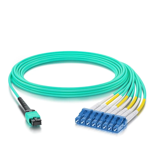 Alt view image 4 of 6 - Fiber Patch Cable - MTP to 8xLC OM3 50/125m Multimode Fan-Out Fiber Jumper Patch Cord, 8-core Uniboot Breakout for 40G QSFP+ and 400G QSFP28 Transceivers, 15m(49.2-ft)