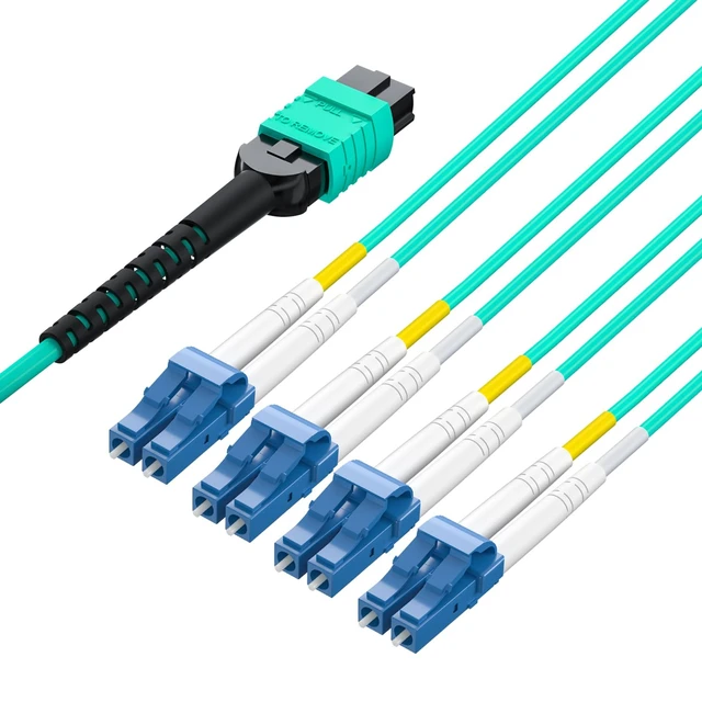 Alt view image 3 of 6 - Fiber Patch Cable - MTP to 8xLC OM3 50/125m Multimode Fan-Out Fiber Jumper Patch Cord, 8-core Uniboot Breakout for 40G QSFP+ and 400G QSFP28 Transceivers, 15m(49.2-ft)