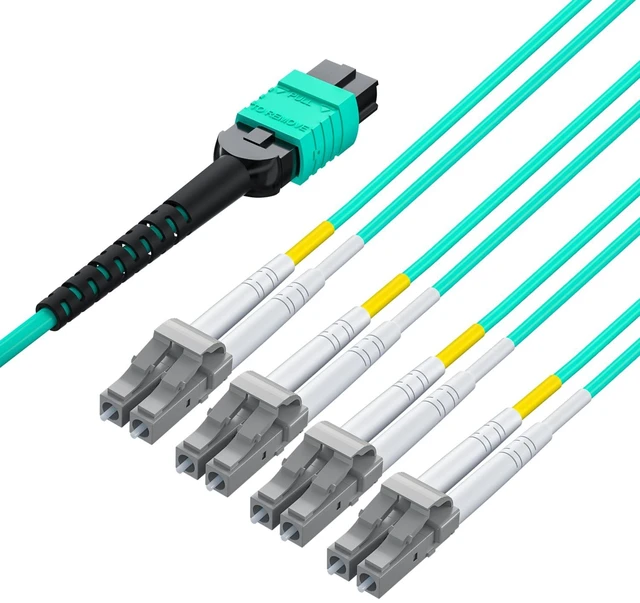 Alt view image 5 of 7 - Fiber Optic Cable Patch Cord - MPO to 8xLC Fanout Fiber Jumper Cable, OM3 MMF 8-core Fiber, Application for QSFP+Transceiver, 10m(33ft), Breakout 0.5m