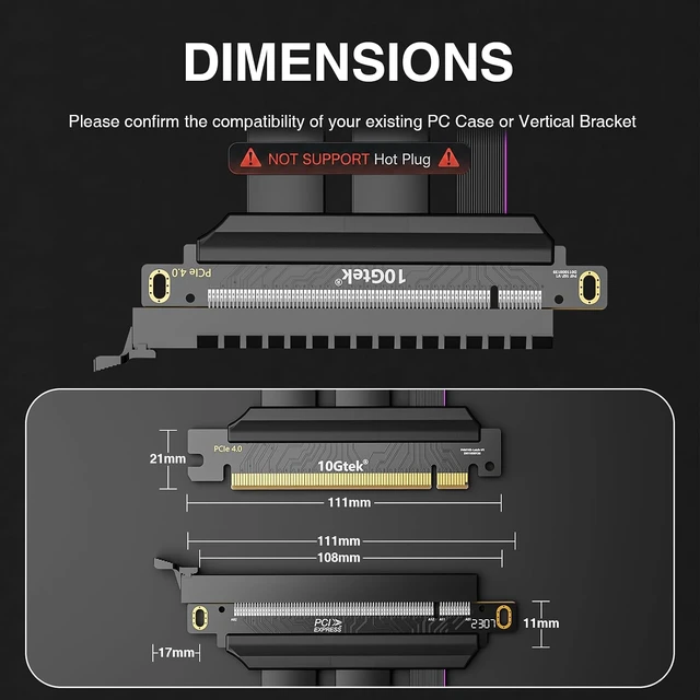 Alt view image 4 of 6 - PCIe 4.0 x16 Riser Cable, Male 180° to Female 180° for Vertical Mount Graphics Cards, Compatible with RTX4090, RTX4080, RX7900XTX, 15cm/0.49ft
