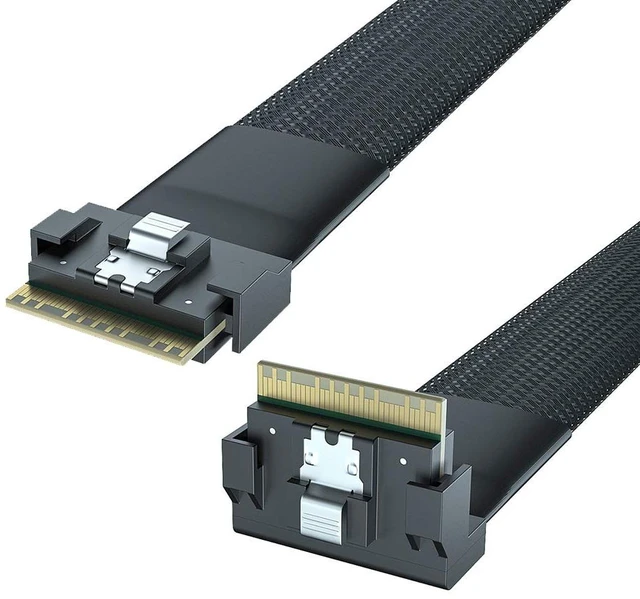 Main image of 24G SlimSAS SFF-8654 to SFF-8654 Cable, 8i, SAS 4.0, 100-ohm, for Servers, Storage Systems, Workstations & High-Performance Computing, Straight to Right Angle, 0.5-m(1.65ft)