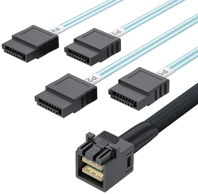 Main image of MiniSAS HD SFF-8643 Breakout to 4xSATA Cable, Internal Mini SAS Host Cord for Server, JBOD, Storage Tray, SAS RAID Controller, 0.5m(1.6ft)