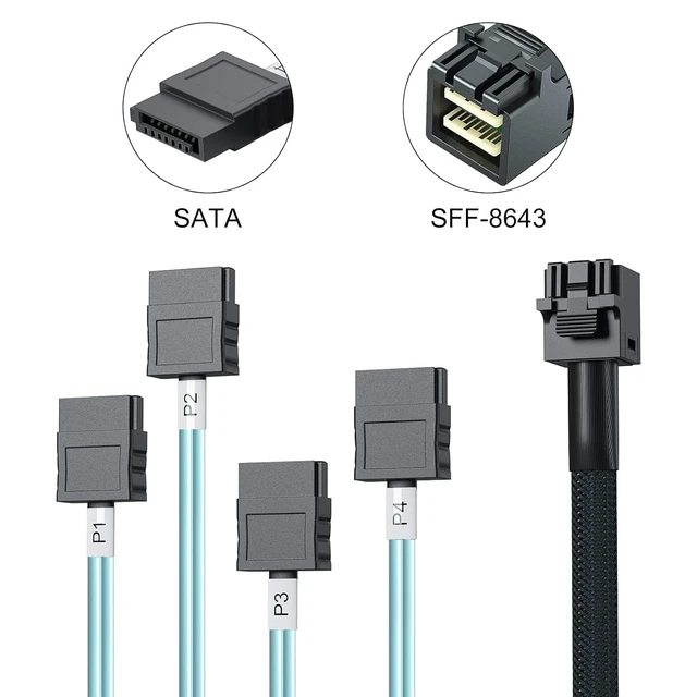Alt view image 2 of 5 - MiniSAS HD SFF-8643 Breakout to 4xSATA Cable, Internal Mini SAS Host Cord for Server, JBOD, Storage Tray, SAS RAID Controller, 0.5m(1.6ft)