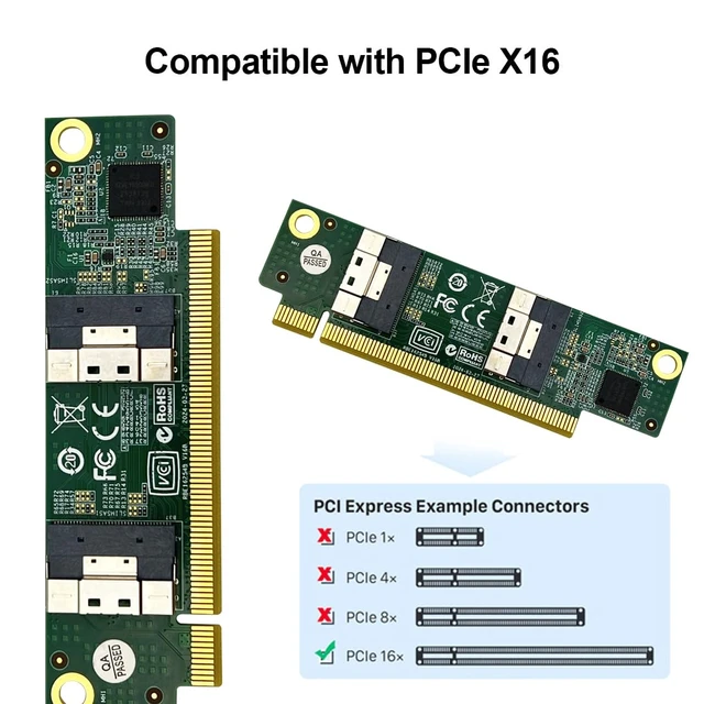 Alt view image 5 of 6 - PCIe 4.0 x16 to SFF-8654 8i Adapter, Gen4 NVMe SSD Expansion Card Without Bracket, Dual Ports for Enterprise Server & Storage (No SAS/SATA Support)