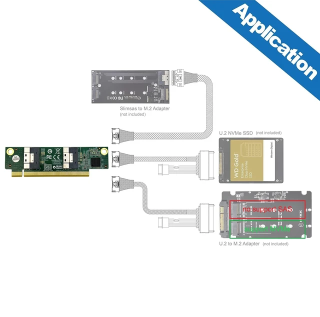 Alt view image 4 of 6 - PCIe 4.0 x16 to SFF-8654 8i Adapter, Gen4 NVMe SSD Expansion Card Without Bracket, Dual Ports for Enterprise Server & Storage (No SAS/SATA Support)