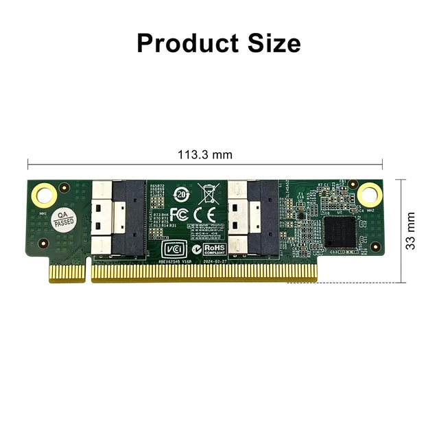Alt view image 6 of 6 - PCIe 4.0 x16 to SFF-8654 8i Adapter, Gen4 NVMe SSD Expansion Card Without Bracket, Dual Ports for Enterprise Server & Storage (No SAS/SATA Support)