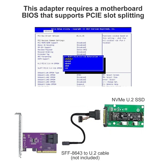 Alt view image 3 of 6 - PCIe/8643 Adapter + 8643/U.2 0.5m Cable