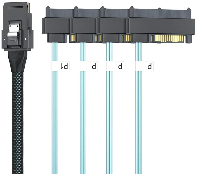Main image of MiniSAS SFF-8087 to 4xSFF-8482 Fan-Out SAS Cable with 15-pin SATA Power for Raid Controller to Hard Drive, 0.8m(2.6ft)