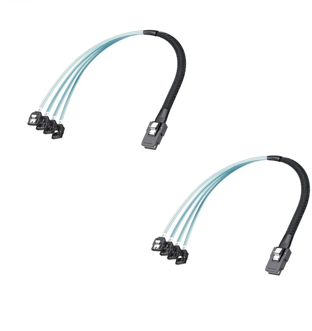 Main image of MiniSAS SFF-8087 Fan-Out Cable Breakout to 4xSATA, 6Gbps High-Speed Cable for RAID Controllers, Servers & Storage Enclosures, 0.5-m(1.6ft), 2-Pack