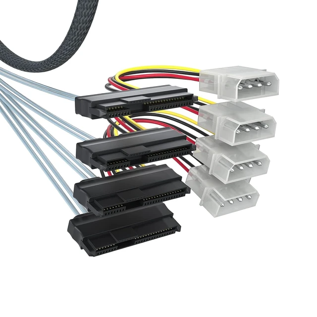 Alt view image 6 of 7 - Internal Mini SAS HD SFF-8643 to 4xSFF-8482 Fan-Out SAS Cable with IDE Molex SATA Power for Raid Controller to Hard Drive, 12Gb/s, 1-m(3.3 ft)