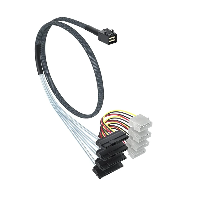 Alt view image 7 of 7 - Internal Mini SAS HD SFF-8643 to 4xSFF-8482 Fan-Out SAS Cable with IDE Molex SATA Power for Raid Controller to Hard Drive, 12Gb/s, 1-m(3.3 ft)