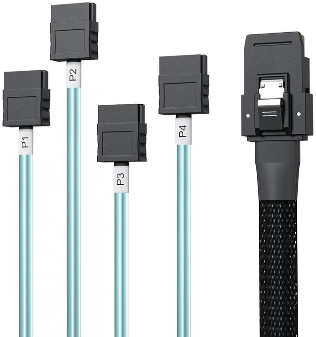 Main image of MiniSAS SFF-8087 Fan-Out Cable Breakout to 4xSATA, 6Gbps High-Speed Cable for RAID Controllers, Servers & Storage Enclosures, 1-m(3.3ft)