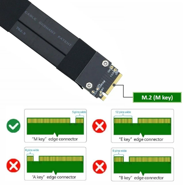 Alt view image 4 of 7 - M.2 NVMe (M Key) to PCIe 3.0 x4 Extension Cable with a 4Pin to SATA Power Cable, M.2 180 Degree to PCIe 90 Degree Right Angled Riser Adapter, Desktop GPU & SSD Mounting Solution, 20cm/0.66ft