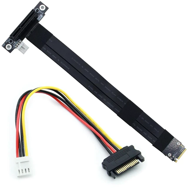 Alt view image 2 of 7 - M.2 NVMe (M Key) to PCIe 3.0 x4 Extension Cable with a 4Pin to SATA Power Cable, M.2 180 Degree to PCIe 90 Degree Right Angled Riser Adapter, Desktop GPU & SSD Mounting Solution, 20cm/0.66ft