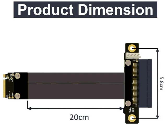 Alt view image 2 of 7 - M.2 NVMe (M Key) to PCIe 3.0 x4 Extension Cable with a 4Pin to SATA Power Cable, 180 Degree Riser Adapter, Straight Connectors, Desktop GPU & SSD Mounting Solution, 15cm/0.5ft