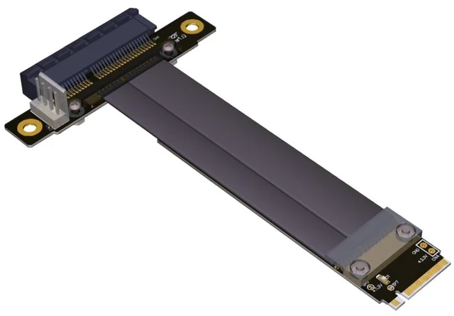 Alt view image 6 of 7 - M.2 NVMe (M Key) to PCIe 3.0 x4 Extension Cable with a 4Pin to SATA Power Cable, 180 Degree Riser Adapter, Straight Connectors, Desktop GPU & SSD Mounting Solution, 15cm/0.5ft