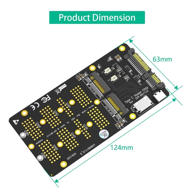 Alt view image 3 of 7 - Combo M.2 NVMe SSD to Oculink SFF-8611/8612,NGFF SATA to SATA Adapter Card