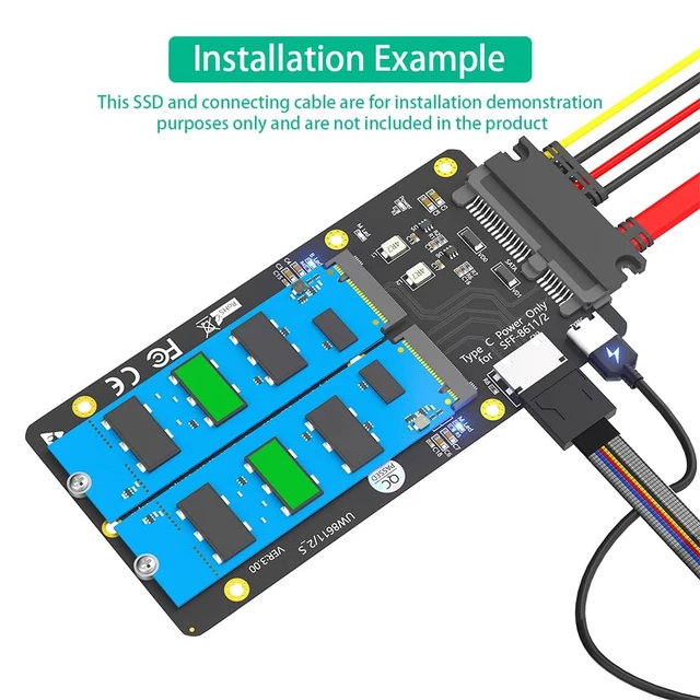 Alt view image 4 of 7 - Combo M.2 NVMe SSD to Oculink SFF-8611/8612,NGFF SATA to SATA Adapter Card