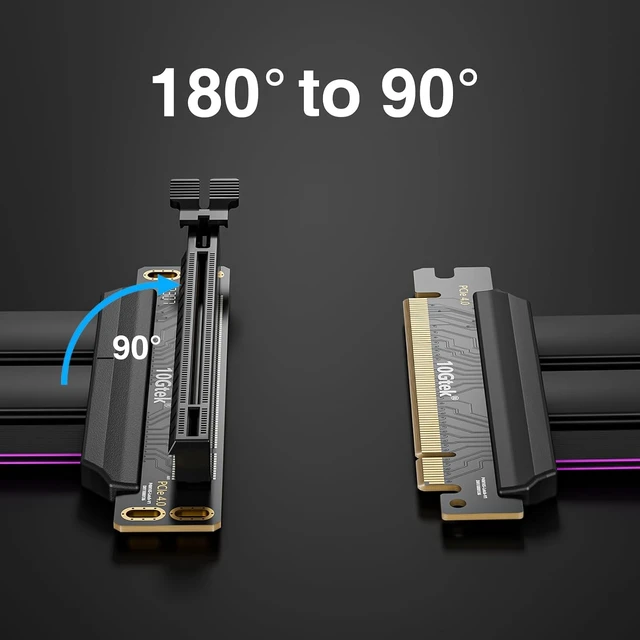 Alt view image 2 of 5 - PCIe 4.0 x16 Riser Cable, Male 180° to Female 90° for Vertical Mount Graphics Cards, Compatible with RTX4090, RTX4080, RX7900XTX, 30cm/1ft