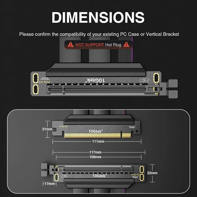 Alt view image 4 of 5 - PCIe 4.0 x16 Riser Cable, Male 180° to Female 90° for Vertical Mount Graphics Cards, Compatible with RTX4090, RTX4080, RX7900XTX, 30cm/1ft