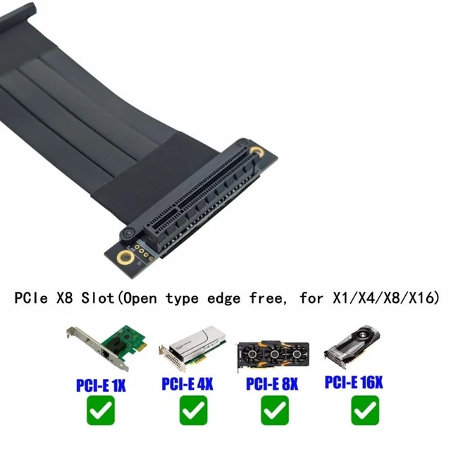 Alt view image 4 of 6 - PCIe 3.0 x8 Riser Cable, Male Straight to Female 90° EMI-Shielded GPU Jumper Cable for Graphics Cards, 14.5cm/0.48ft