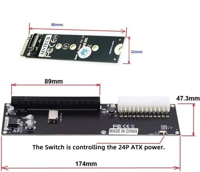 Alt view image 6 of 7 - M.2 M-Key 2230/2242/2280 to PCI-e 4.0 X16 with Oculink SFF-8612 SFF-8611 Extension Cable As External Graphics Card, Compatible with GPD Win Max2 SteamDeck