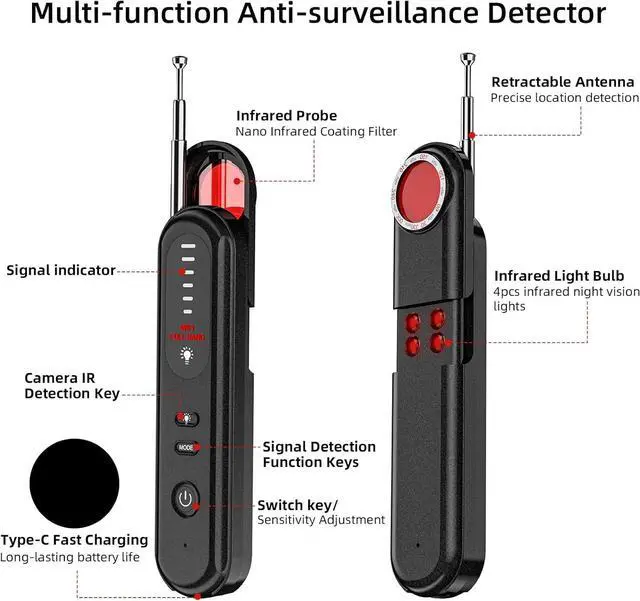 Alt view image 2 of 4 - Hidden Camera Detector - 2025 Camera Detector, Hidden Device GPS Detector, Bug Detector, Camera Detector for Hotels, Travel, Office, 5 Levels Sensitivity (Black)
