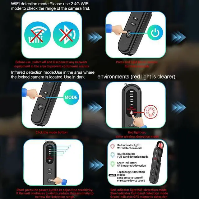 Alt view image 4 of 4 - Hidden Camera Detector - 2025 Camera Detector, Hidden Device GPS Detector, Bug Detector, Camera Detector for Hotels, Travel, Office, 5 Levels Sensitivity (Black)