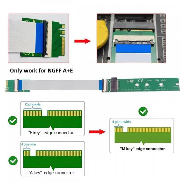 Alt view image 4 of 6 - DIXSG 2230 NGFF A+E-Key Male to NVME M-key Female Extension Cable for Laptop Mainboard SSD 2280