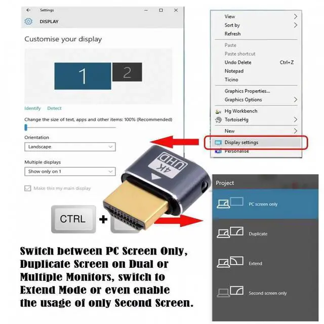 Alt view image 6 of 7 - JVFYI Virtual Display Adapter 4K HDMI 1.4 DDC EDID Dummy Plug Headless Ghost Display Emulator HDTV 4K@60Hz