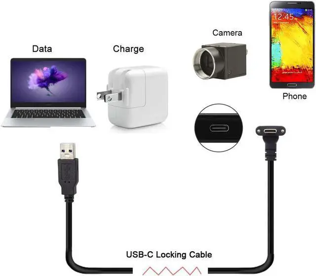 Main image of JVFYI 5.0M Down Up Angled USB 3.1 Type-C Dual Screw Locking to Standard USB3.0 Data Cable 90 Degree for Camera UC-128-5.0M