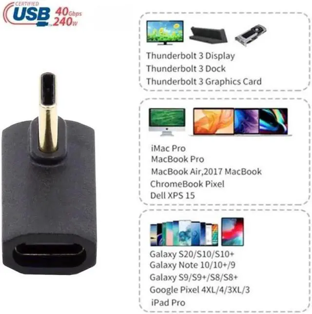 Alt view image 7 of 7 - JVFYI USB4 Type C Male to Female Extension 240W Power 40Gbps Data 8K Video Adapter Low Profile Left Right Angled for NS Phone Laptop