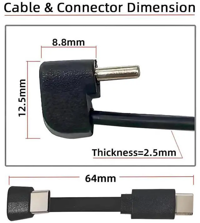 Alt view image 5 of 7 - JVFYI Ultra Slim Flat USB-C Type-C Male to Female Extension Power USB2.0 Data Cable Opposite U Shape Back Angled 65W Fast Charge for Laptop Tablet Phone